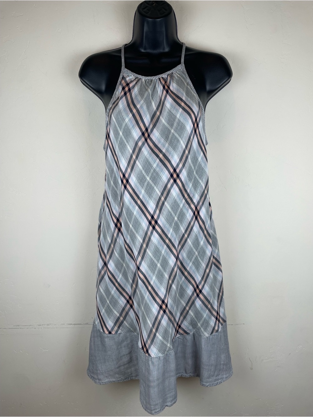 cloth & stone Plaid Halter Sundress in Light Gray and Blush